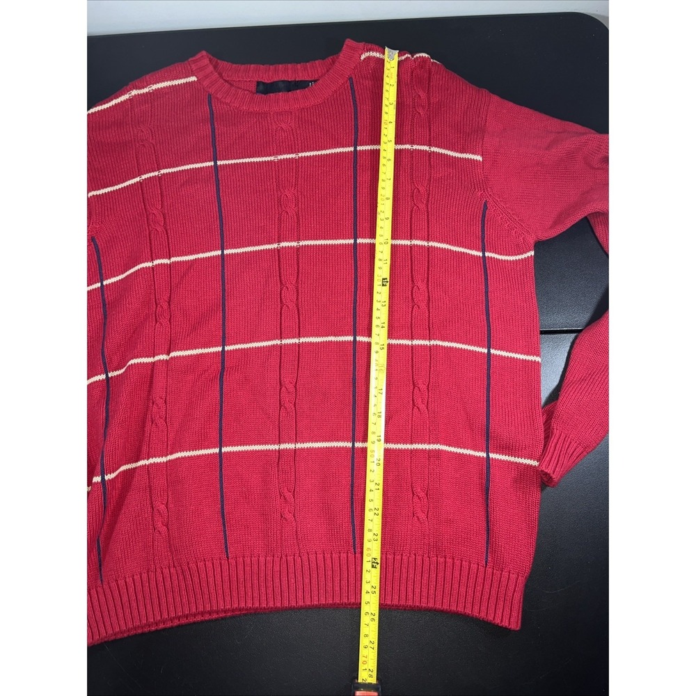 Bill Blass Red Striped Crew Neck Long Sleeve Knit Sweater Mens Large L - Picture 7 of 11